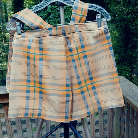 Italian Denim Autumn Colors Tartan Plaid Shortalls New. Very Cute! Sz  34/US - Picture 7 of 11